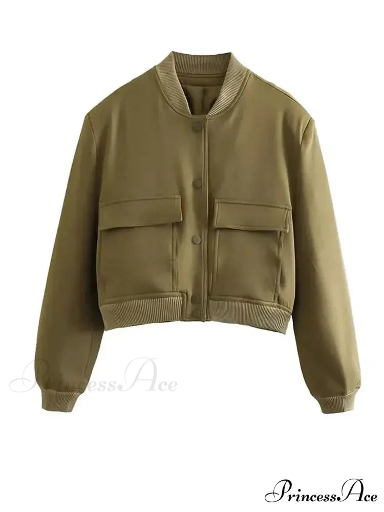 Elegant Solid Single-breasted Motorcycle Chic Long Sleeves With Pocket Autumn Stylish Coat Army Green / S