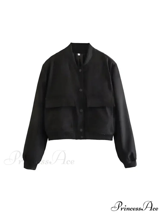 Elegant Solid Single-breasted Motorcycle Chic Long Sleeves With Pocket Autumn Stylish Coat Black / S