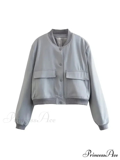 Elegant Solid Single-breasted Motorcycle Chic Long Sleeves With Pocket Autumn Stylish Coat Grey / S