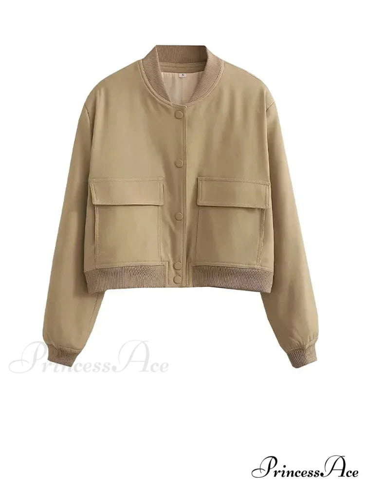 Elegant Solid Single-breasted Motorcycle Chic Long Sleeves With Pocket Autumn Stylish Coat Khaki / S