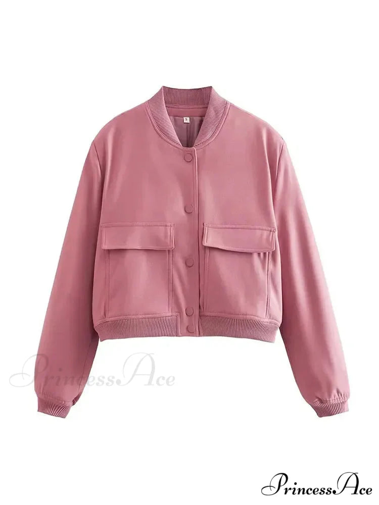Elegant Solid Single-breasted Motorcycle Chic Long Sleeves With Pocket Autumn Stylish Coat PINK / S