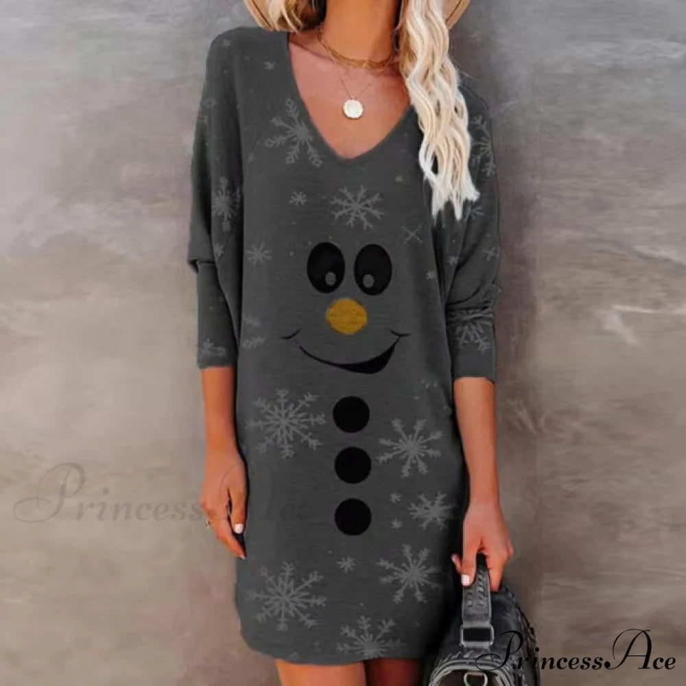 Elegant V Neck Long Sleeve Dress Black / S