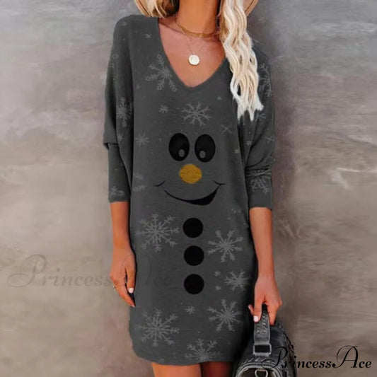 Elegant V Neck Long Sleeve Dress Black / S