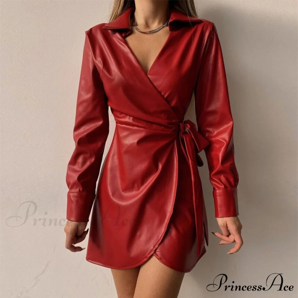 Elegant V-Neck Side Belt Office Lady Suit Dress