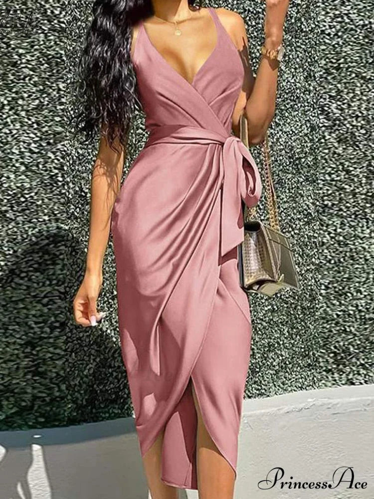 Elegant V Neck Strap Sleeveless Irregular Party Dress 03 Light Purple / S