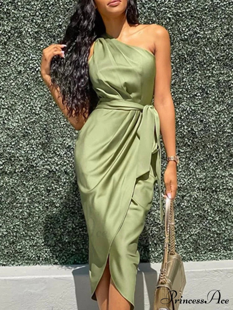 Elegant V Neck Strap Sleeveless Irregular Party Dress 04 Green / S