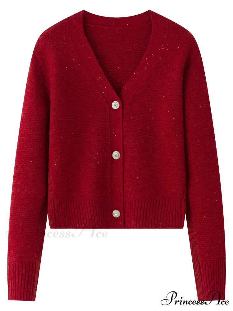 Elegant V-neck Wool Knitted Cardigan