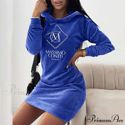 Elegant Velvet Women Mini Dress Blue / S