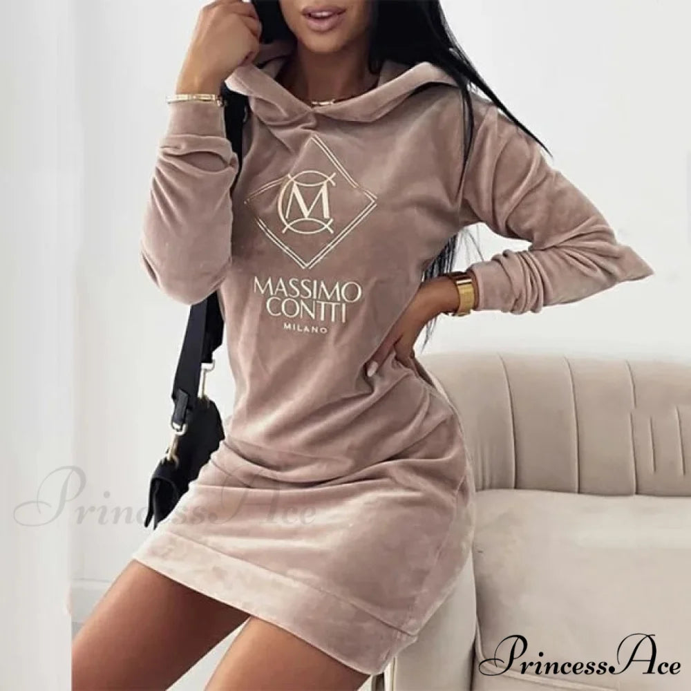 Elegant Velvet Women Mini Dress Curry / S