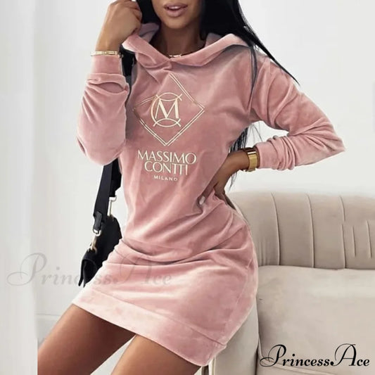 Elegant Velvet Women Mini Dress Pink 1 / S