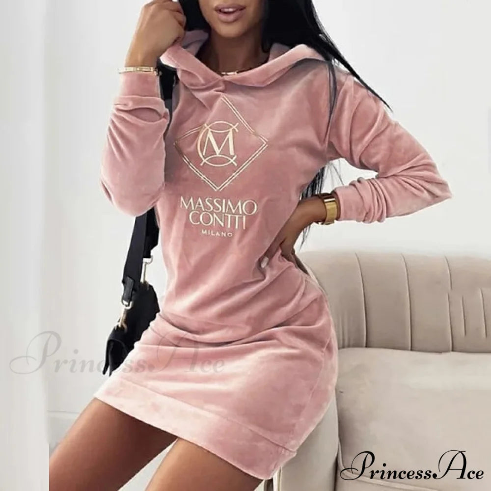 Elegant Velvet Women Mini Dress Pink 1 / S