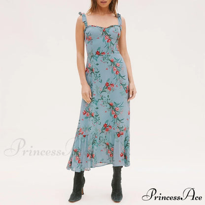 Elegant Vintage Floral Neck Sleeveless Strap Dress B-DC3431 / S