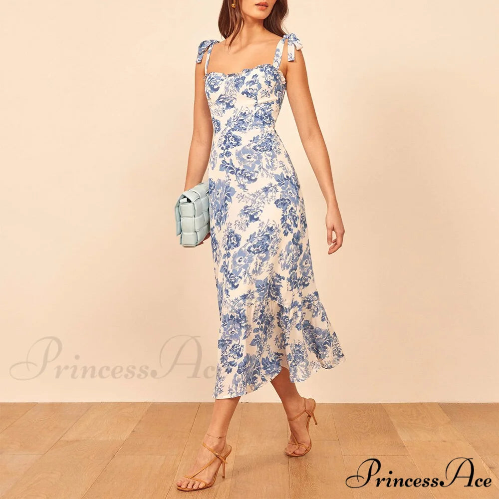 Elegant Vintage Floral Neck Sleeveless Strap Dress C-DC3438 / S
