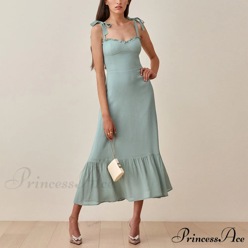 Elegant Vintage Floral Neck Sleeveless Strap Dress D-DC3647 / S