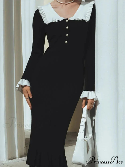 Elegant Women Knitted Sleeve Casual Solid Color Ruffles Hem Party for Beach Cocktail Club Streetwear