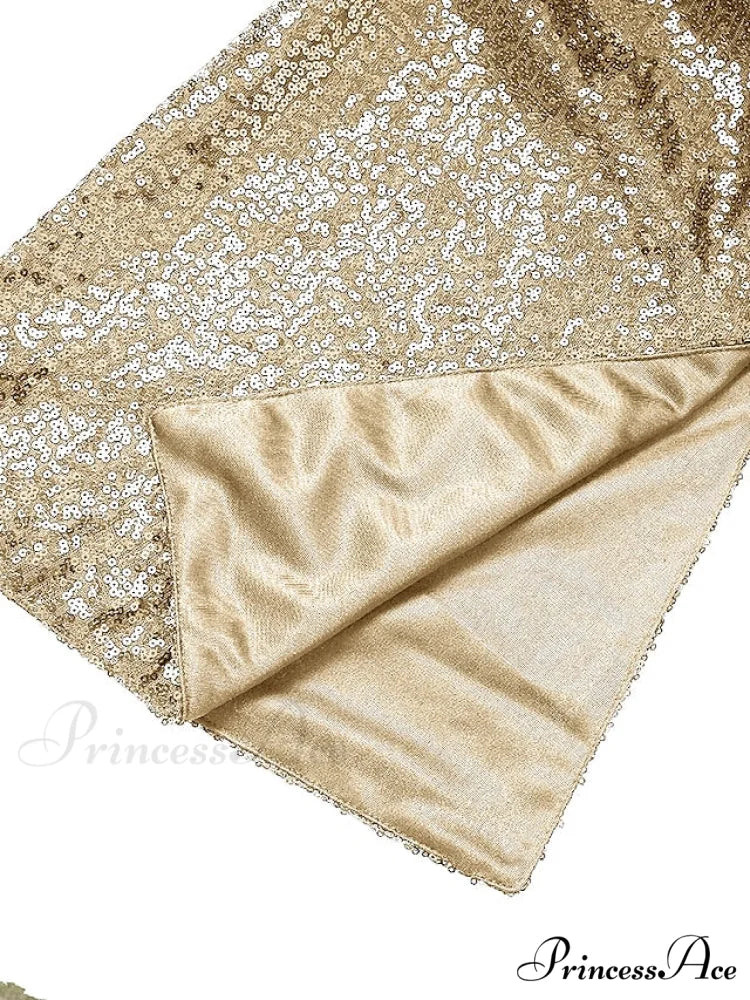 Elegant Women’s Silver Party 2024 Crew Gown Sequins Semi Sizes Split Formal Sequin Gown Neck Mini Brief Gold Sleeveless