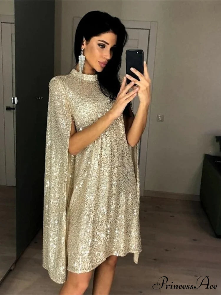Elegant Women’s Silver Party 2024 Crew Gown Sequins Semi Sizes Split Formal Sequin Gown Neck Mini Brief Gold Sleeveless