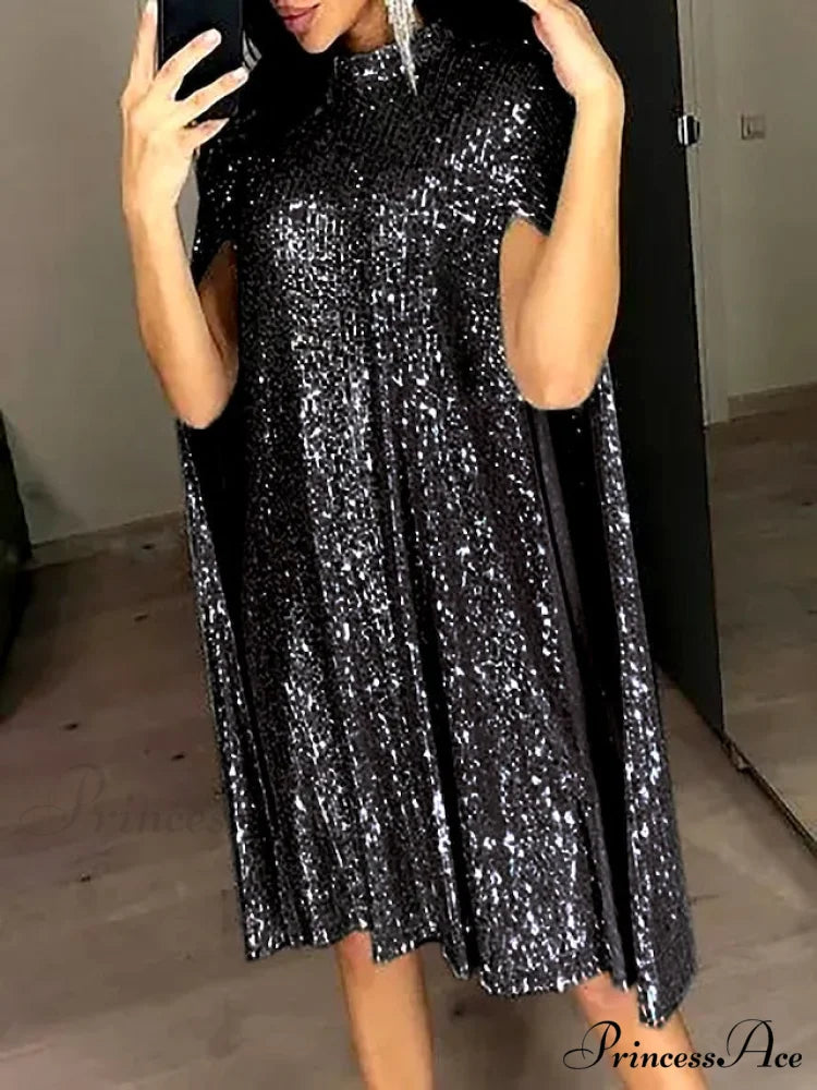 Elegant Women’s Silver Party 2024 Crew Gown Sequins Semi Sizes Split Formal Sequin Gown Neck Mini Brief Gold Sleeveless