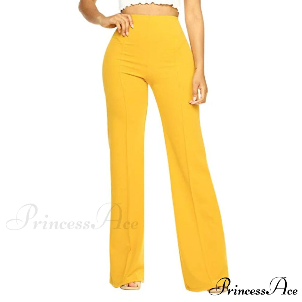 Elegant Work Office Casual Long Trousers Yellow / S