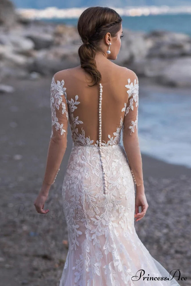 Elena Lace Applique Trendy Mermaid Wedding Dress