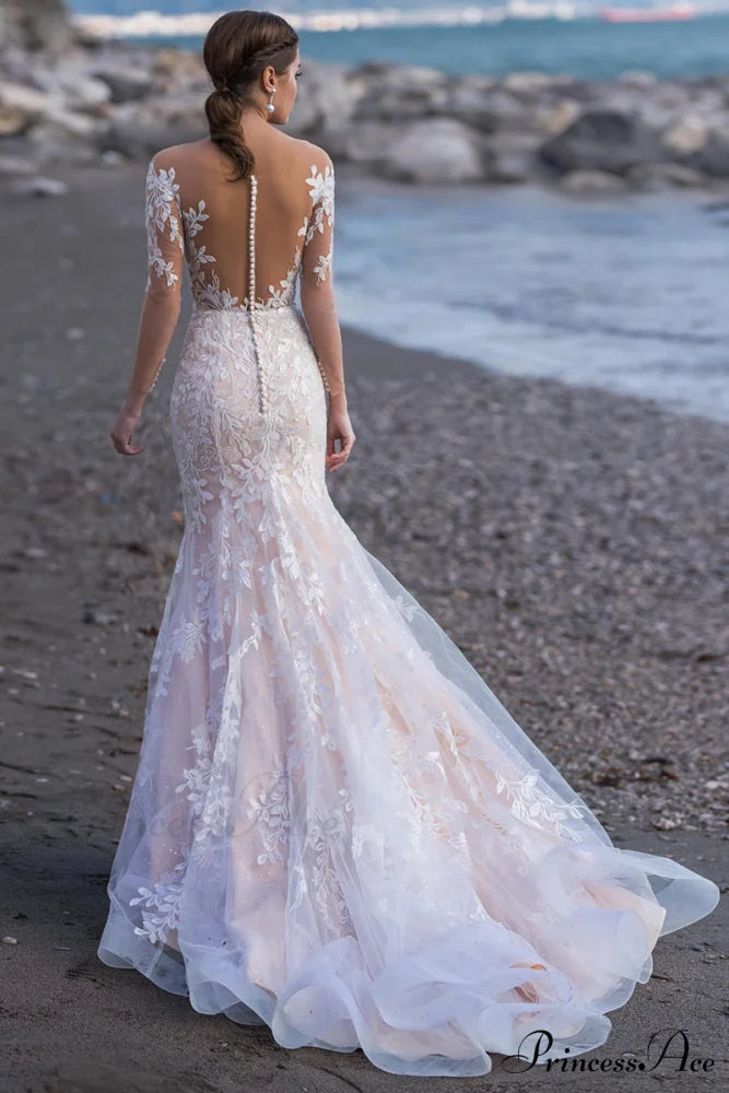 Elena Lace Applique Trendy Mermaid Wedding Dress