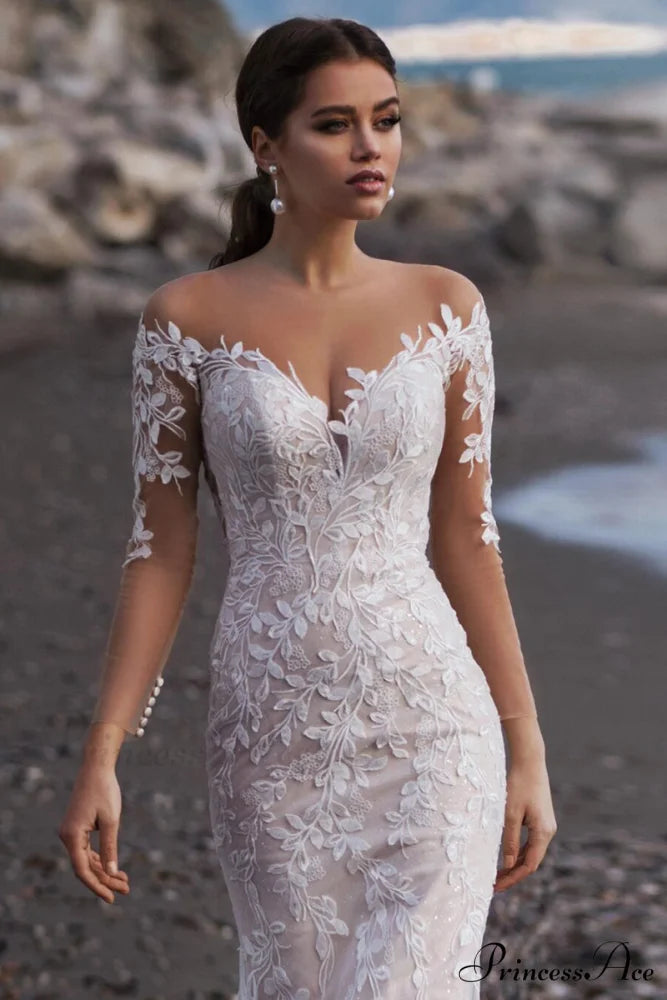 Elena Lace Applique Trendy Mermaid Wedding Dress
