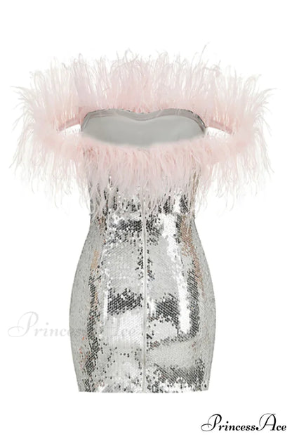 Eleni Off Shoulder Charming Feather Sequin Dress