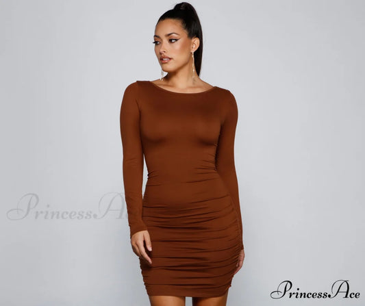 Elevated Chic Stylish Ruched Mini Dress BROWN / XS