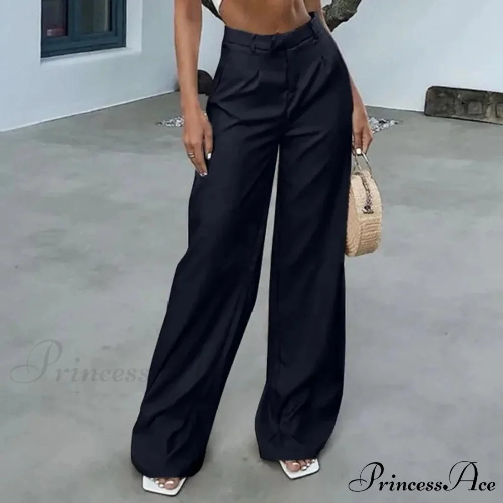 Elevated Waist Bind Side Pleated Trousers Blue / S pants-241228