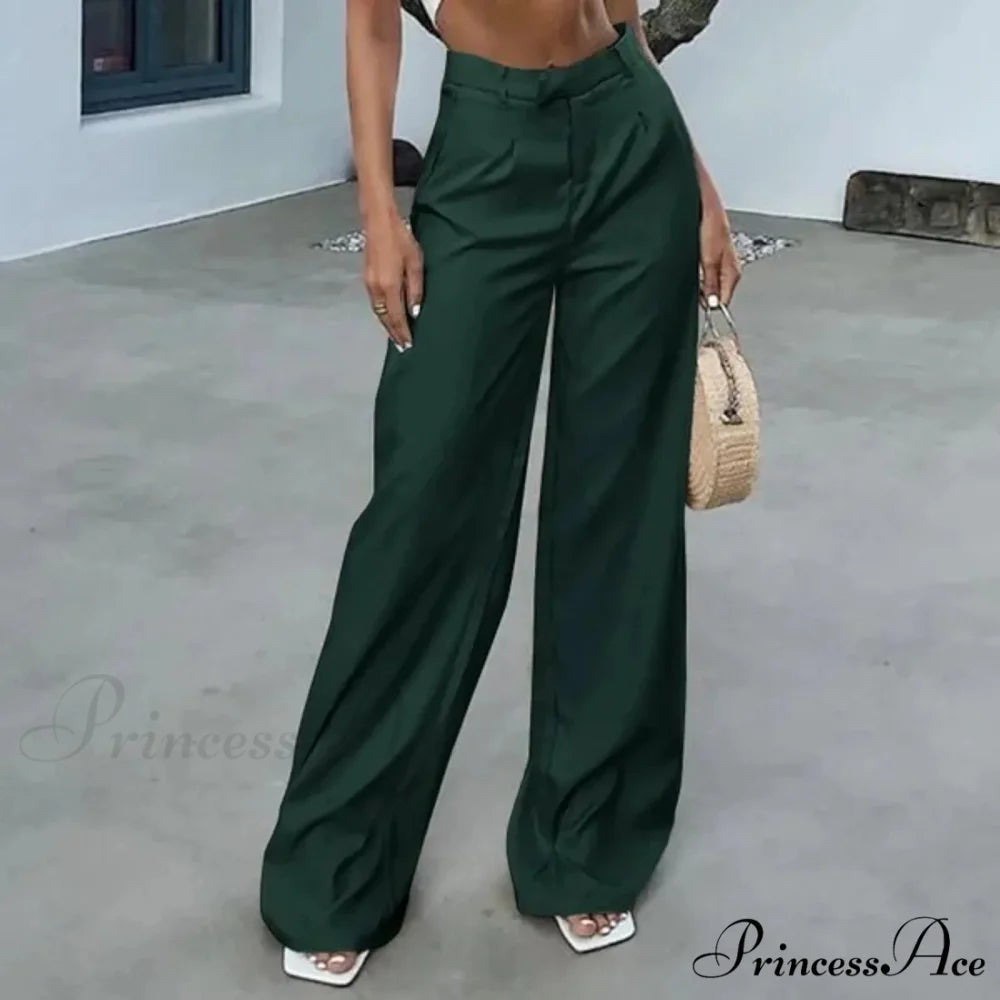 Elevated Waist Bind Side Pleated Trousers Green / S pants-241228