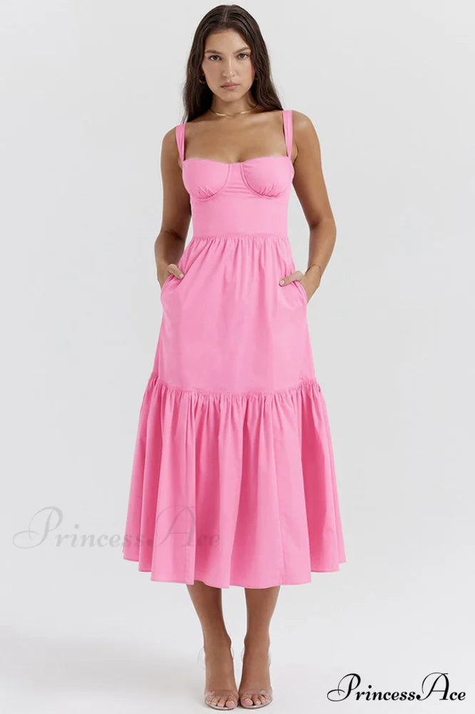 Elia Floral Stylish Midi Sundress S / Pink