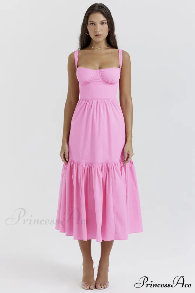 Elia French Stylish Pink Midi Sundress