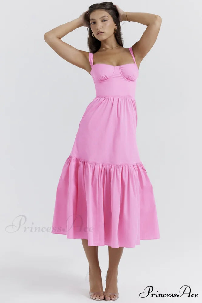 Elia French Stylish Pink Midi Sundress