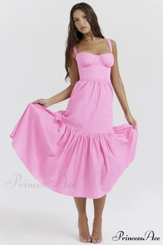 Elia French Stylish Pink Midi Sundress
