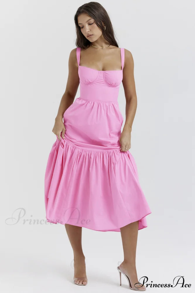 Elia French Stylish Pink Midi Sundress