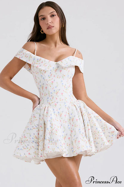 Elida Black Stylish Mini Dress XS / White Floral Print