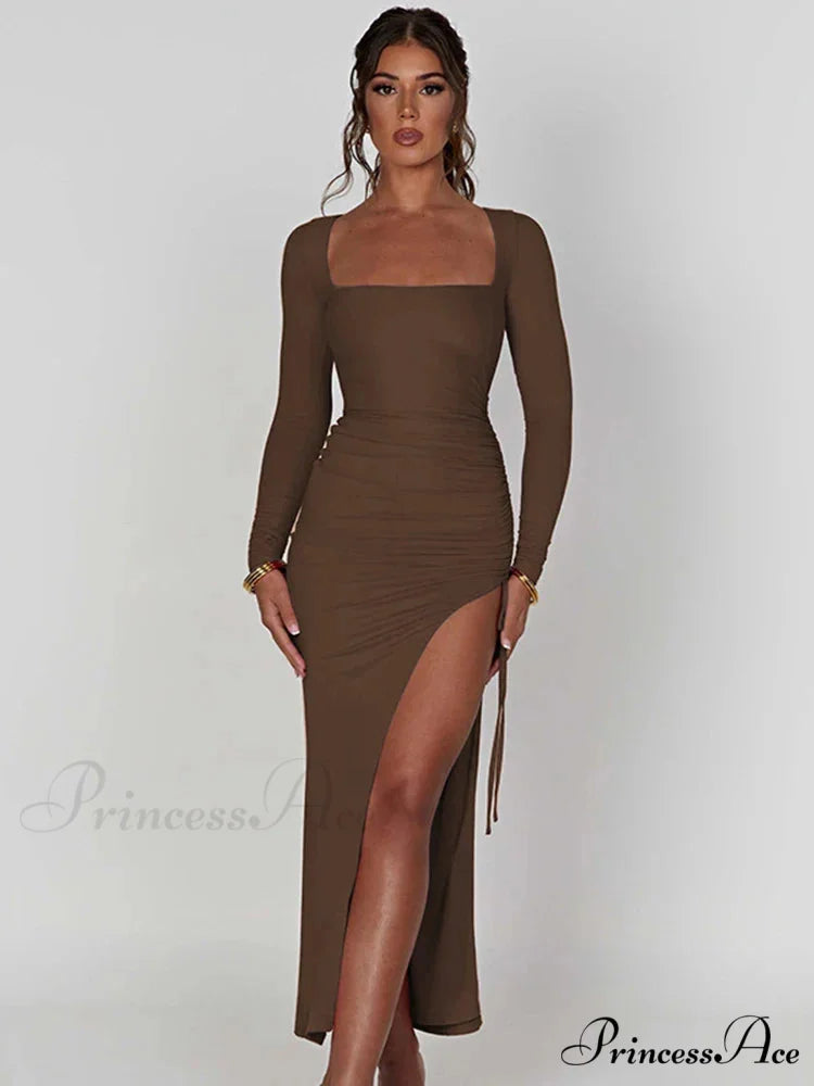 ELIDA Elegant MAXI DRESS Brown / S