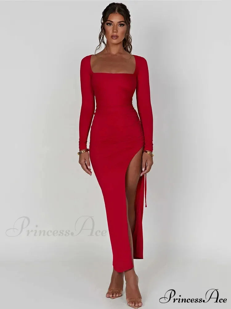 ELIDA Elegant MAXI DRESS Red / S