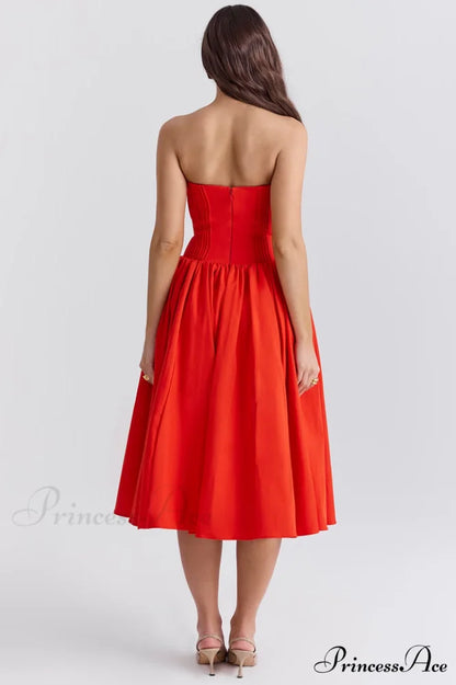 Elizabeth Italian Stylish Tomato Midi Sundress