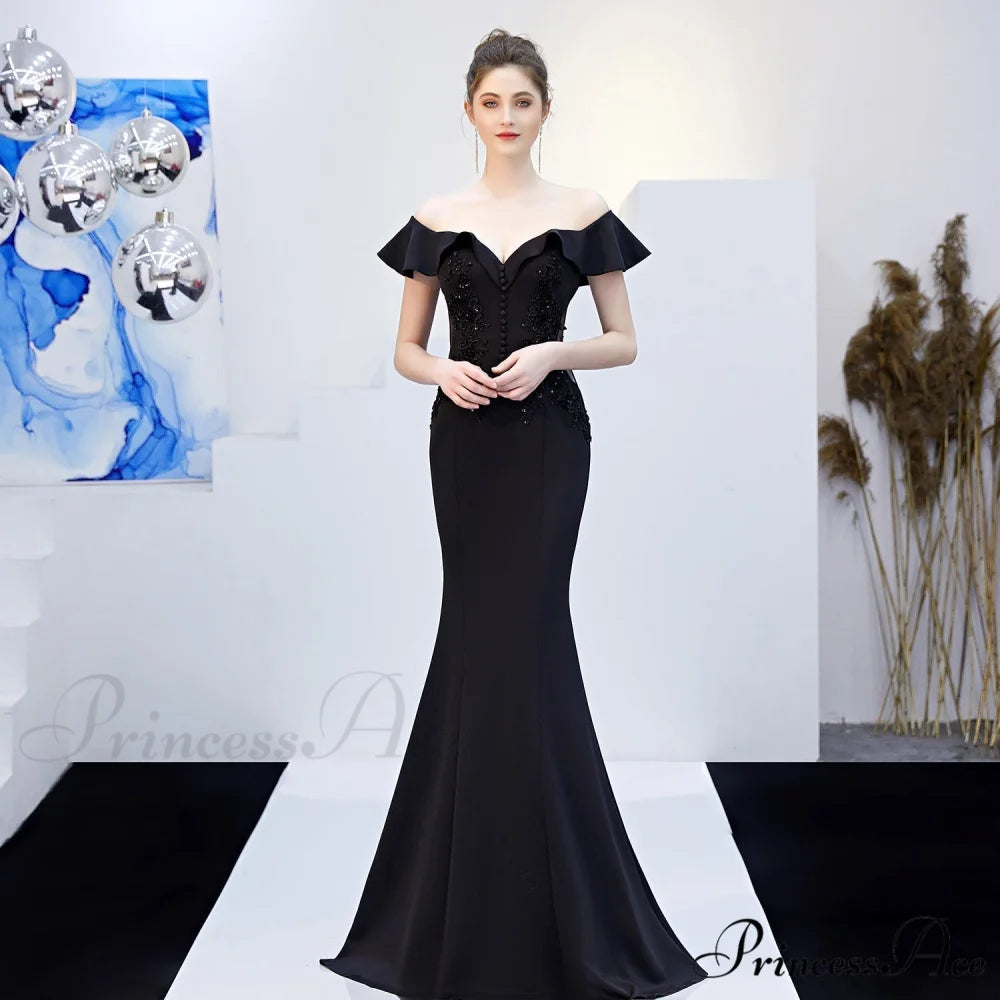 Elizabeth ruffled-strap Stylish embroidered fishtail dress BLACK / XS