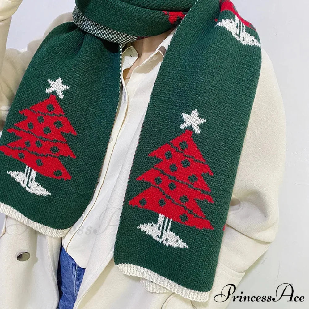 Elk Pattern Winter Knitting Couple Scarf - Christmas Gift green / 37-170cm