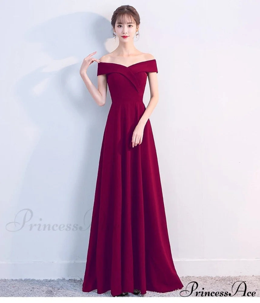 Ella Elegant off-the-shoulder gown BURGUNDY / XS