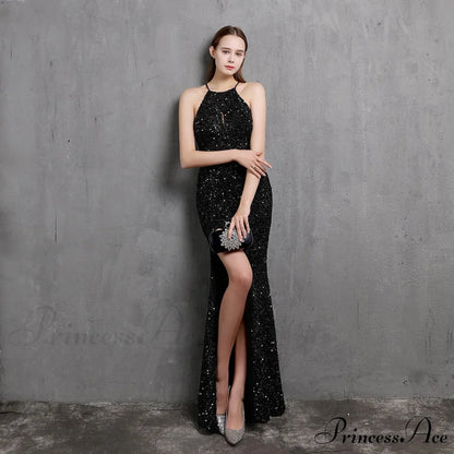 Ella halterneck Stylish sequined formal dress BLACK / XS