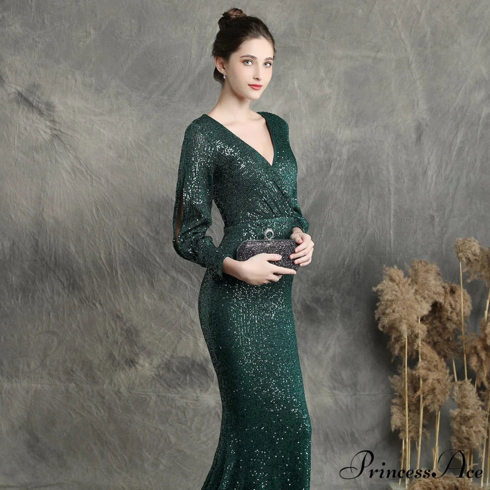 Ella long-sleeve sequined Charming formal fishtail dress