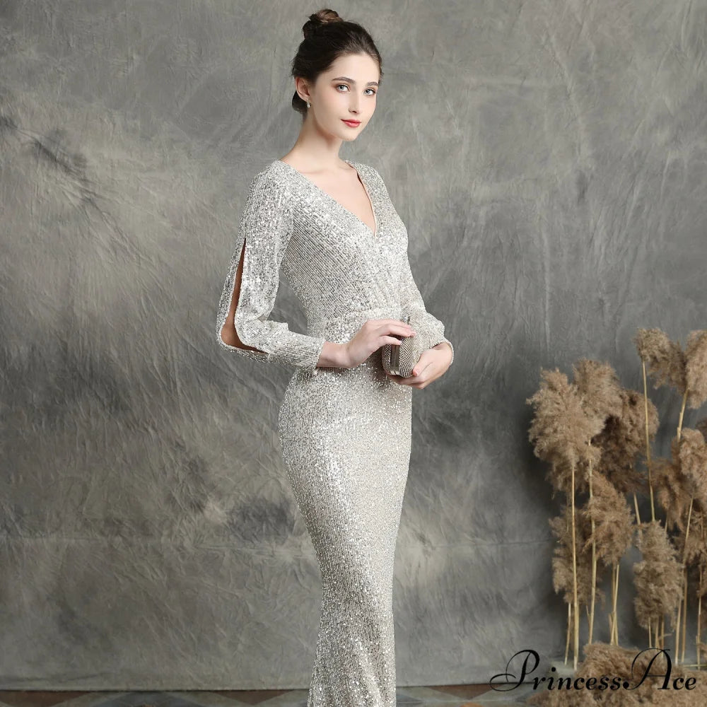 Ella long-sleeve sequined Charming formal fishtail dress