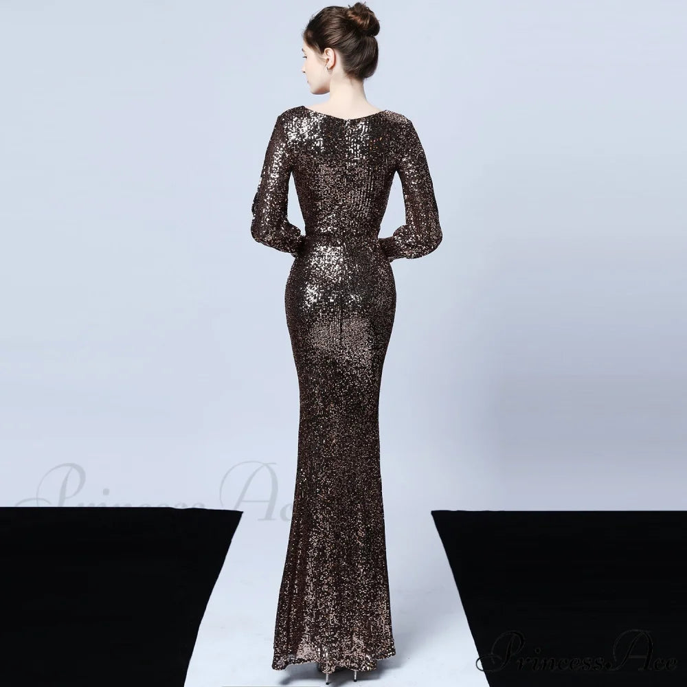 Ella long-sleeve sequined Charming formal fishtail dress