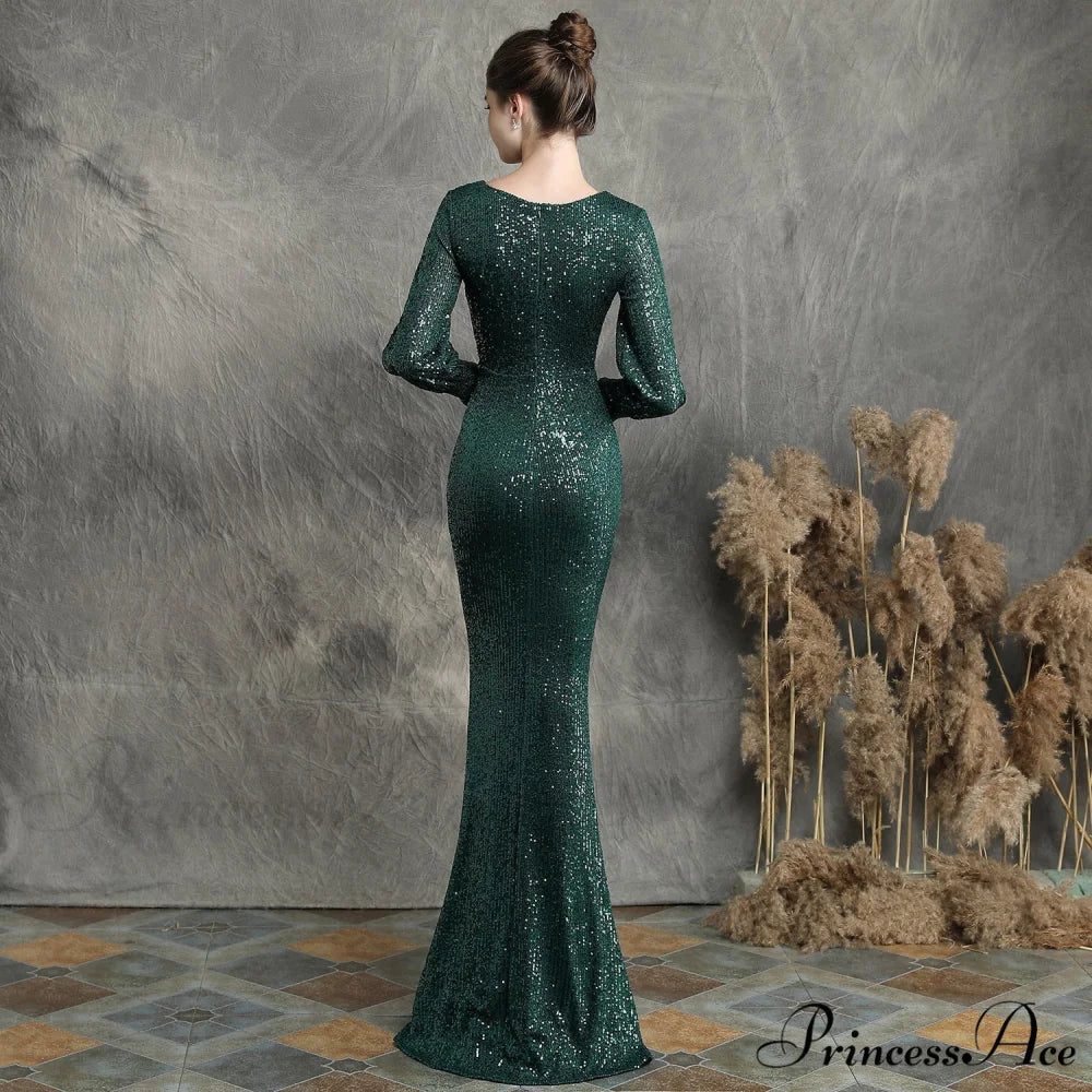 Ella long-sleeve sequined Charming formal fishtail dress
