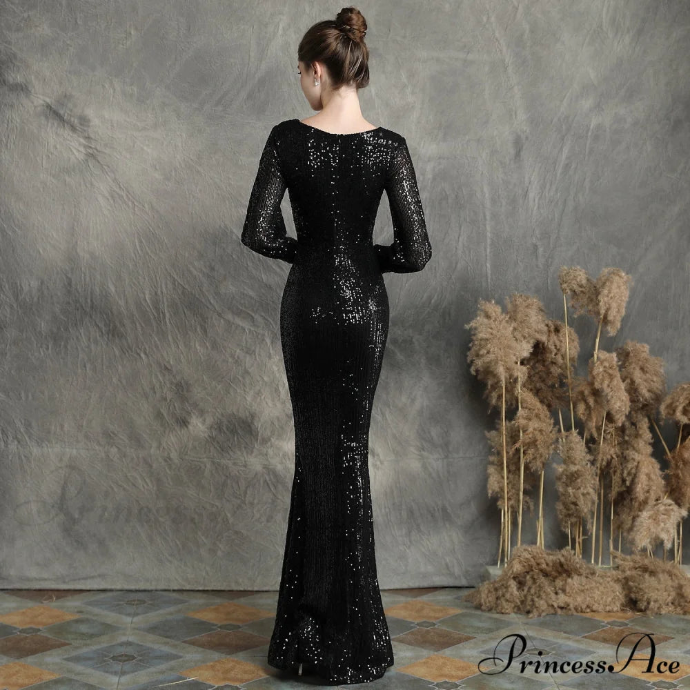 Ella long-sleeve sequined Charming formal fishtail dress