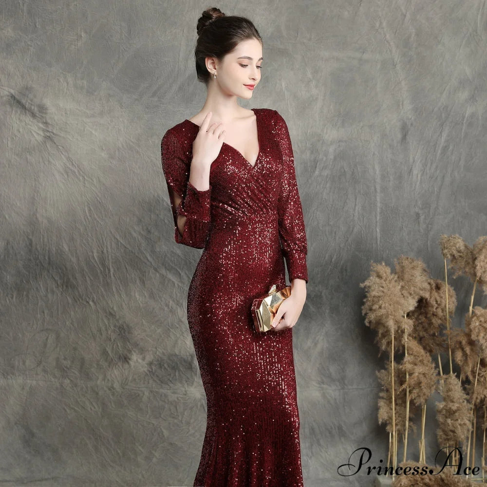 Ella long-sleeve sequined Charming formal fishtail dress