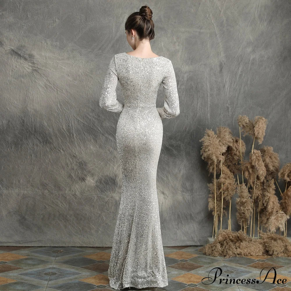 Ella long-sleeve sequined Charming formal fishtail dress